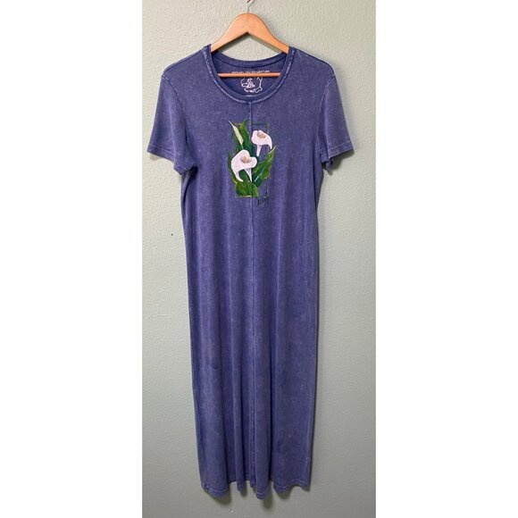 Michael Leu Collection‎ Women's Blue Painted Tulip Floral Dress Size XS - Picture 1 of 9